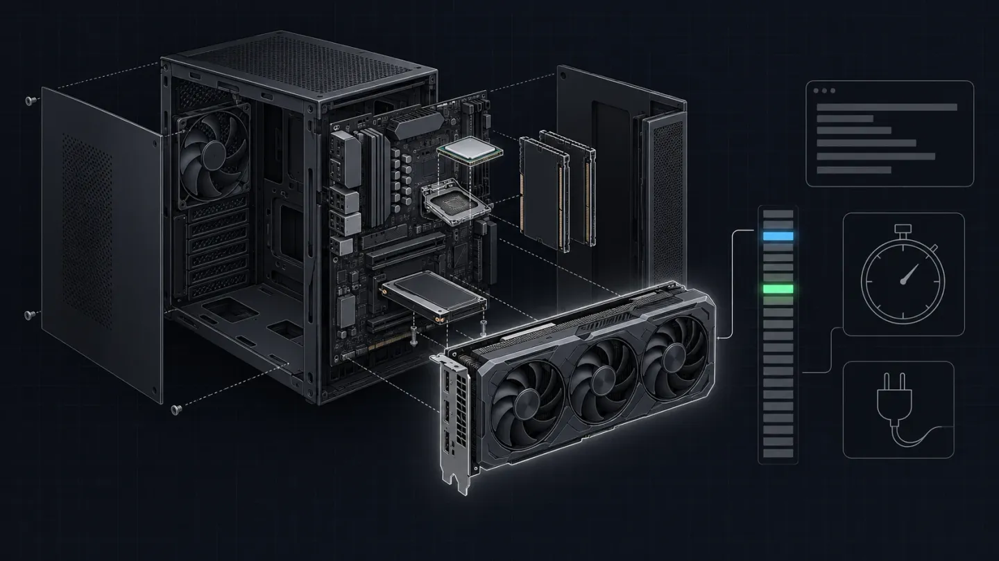 RTX 3090 ekran kartlı test bilgisayarının soyut çizimi
