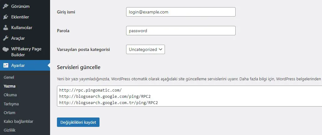 Google Ping URL Listesi